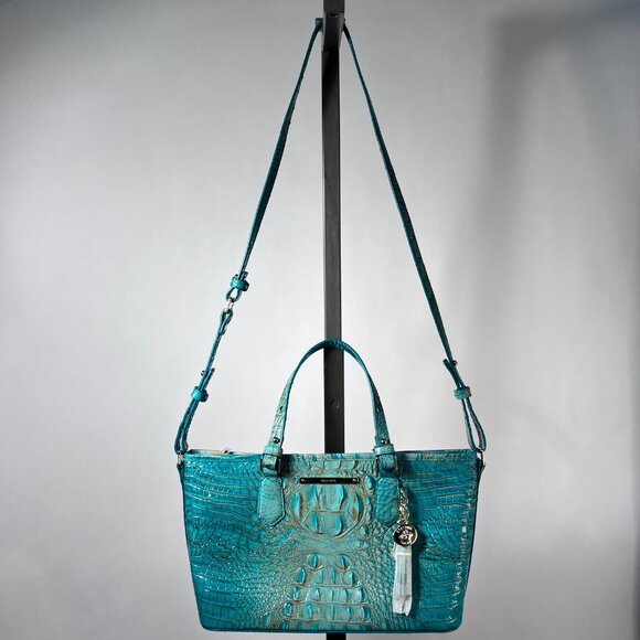 NWT BRAHMIN Mini Asher Turquoise Melbourne Croc Satchel Crossbody Handbag - Picture 5 of 9
